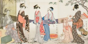 Drying and Stretching Cloth by Kitagawa Utamaro Oil Painting