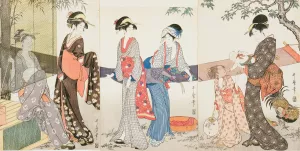 Drying and Stretching Cloth by Kitagawa Utamaro Oil Painting