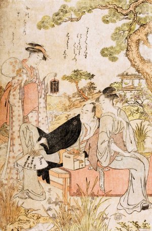 Enjoying the Cool in a Garden by Kitagawa Utamaro Oil Painting