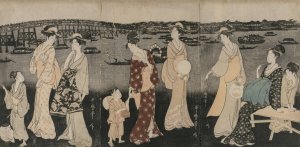 Enjoying the Evening Cool Along the Sumida River by Kitagawa Utamaro Oil Painting