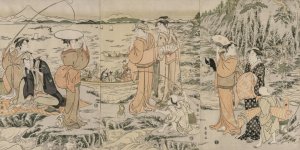 Fishing on the Chopping Board Rock at Enoshima by Kitagawa Utamaro Oil Painting