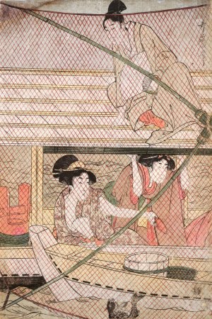 Fishing with a Four-Armed Scoop-net by Kitagawa Utamaro Oil Painting