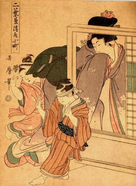 Kiyomizu Komachi from the series Little Seedlings: Seven Komachi  by Kitagawa Utamaro - Hand-Painted Oil Painting Reproduction