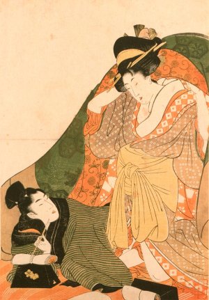 Lovers under a Futon; Opening Image to an Erotic Set by Kitagawa Utamaro Oil Painting
