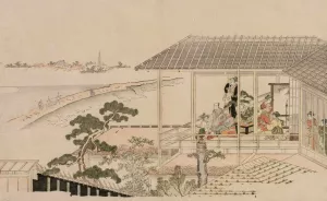 Moonrise Over the Nihon Embankment and the Yoshiwara by Kitagawa Utamaro Oil Painting