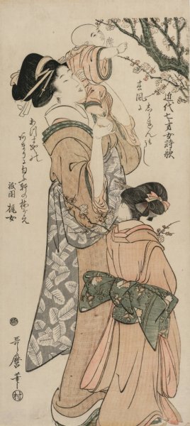 Mother Lifting a Child to a Plum Tree by Kitagawa Utamaro Oil Painting