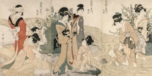 Musashi, Omi, Yamashiro, and Settsu Provinces from the series Fashionable Six Jewel Rivers by Kitagawa Utamaro Oil Painting