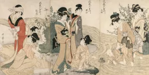 Musashi, Omi, Yamashiro, and Settsu Provinces from the series Fashionable Six Jewel Rivers by Kitagawa Utamaro Oil Painting