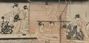 Net Fishing at Night on the Sumida River by Kitagawa Utamaro Oil Painting