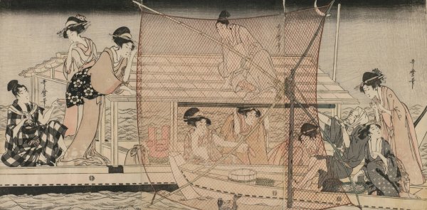 Main Product Photo of Net Fishing at Night on the Sumida River  Painting by Kitagawa Utamaro