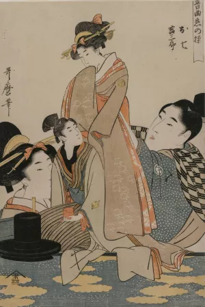 Oshichi and Kichisaburo by Kitagawa Utamaro Oil Painting