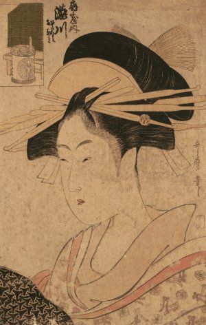 Portrait of Beauty, Takigawa at ogi-ya by Kitagawa Utamaro Oil Painting