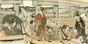 Scenes on and Under Ryogoku Bridge by Kitagawa Utamaro - Oil Painting Reproduction