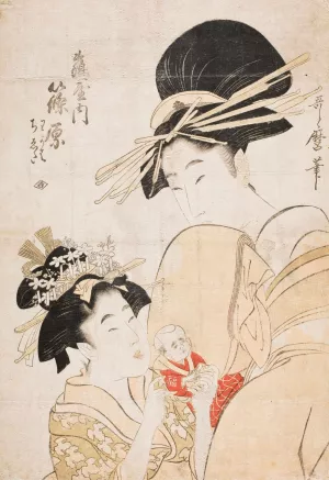Shinohara of the Tsuruya, kamuro Wakaba and Chieda by Kitagawa Utamaro Oil Painting