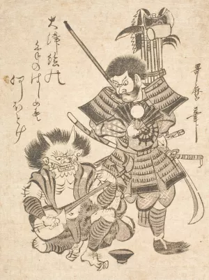 Souvenir Print from Otsu; Benkei with Weaponry and a Demon with a Samisen by Kitagawa Utamaro Oil Painting