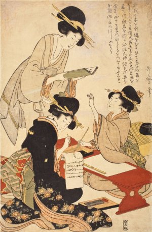 The Calligraphy Lesson Oil painting by Kitagawa Utamaro