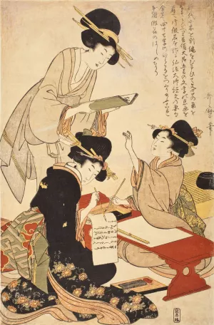 The Calligraphy Lesson by Kitagawa Utamaro Oil Painting