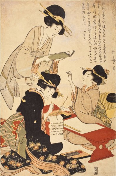 The Calligraphy Lesson  by Kitagawa Utamaro - Hand-Painted Oil Painting Reproduction