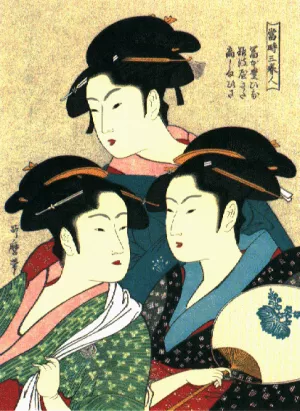 The Three Models: O-Hisa, O-Kita and O-Hina Oil painting by Kitagawa Utamaro