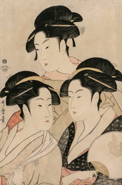 Tomimoto Toyohina, Takashimaya Ohisa, and Naniwaya Okita  by Kitagawa Utamaro - Hand-Painted Oil Painting Reproduction