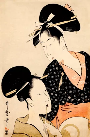 Two Beauties by Kitagawa Utamaro Oil Painting