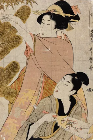 Woman and Man Cutting New Year's Pine Boughs by Kitagawa Utamaro Oil Painting