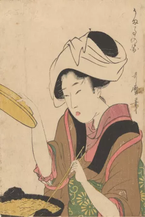 Woman Cooking by Kitagawa Utamaro Oil Painting