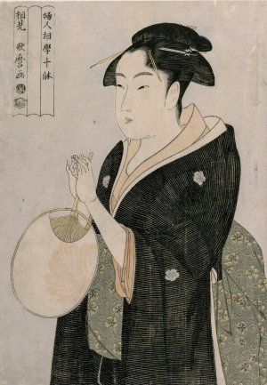 Woman Holding a Fan by Kitagawa Utamaro Oil Painting
