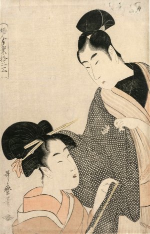 Woman Measuring a Man's Gown by Kitagawa Utamaro Oil Painting
