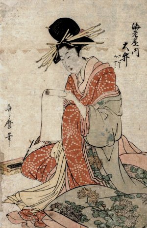 Woman of the Yoshiwara Reading Scroll by Kitagawa Utamaro Oil Painting