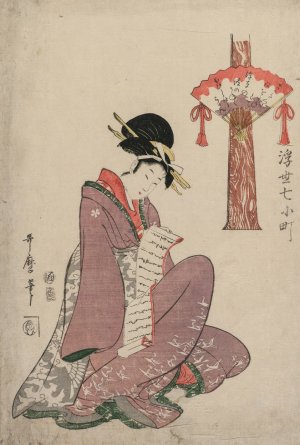 Woman Reading a Letter by Kitagawa Utamaro Oil Painting