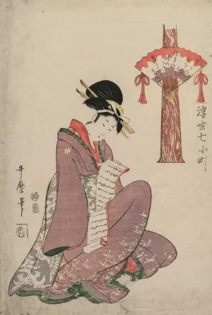 Woman Reading a Letter by Kitagawa Utamaro Oil Painting