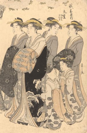 Woman with Attendants by Kitagawa Utamaro Oil Painting