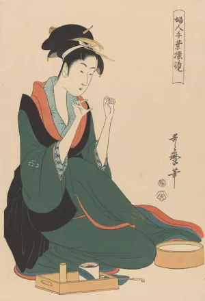Woman with Thread by Kitagawa Utamaro Oil Painting