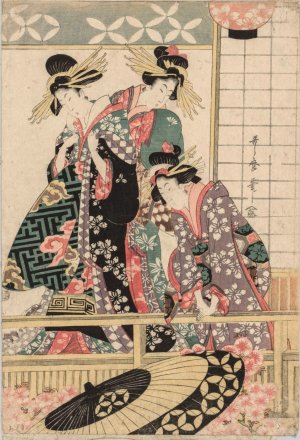Yoshiwara Women Looking into the Street at Springtime by Kitagawa Utamaro Oil Painting