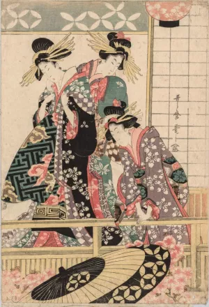 Yoshiwara Women Looking into the Street at Springtime by Kitagawa Utamaro Oil Painting