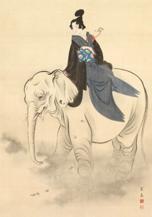 Courtesan Riding an Elephant by Kitao Masayoshi Oil Painting