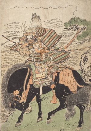 Kajiwara Genta Kagesue on a Black Horse by Kitao Shigemasa Oil Painting
