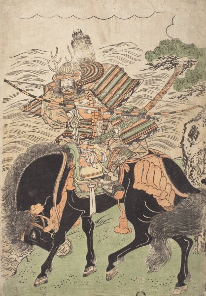 Kajiwara Genta Kagesue on a Black Horse  by Kitao Shigemasa - Hand-Painted Oil Painting Reproduction