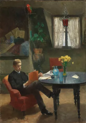 Arne Garborg visiting the Artist's Studio in Paris Oil painting by Kitty Kielland