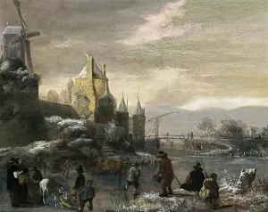 Winter Landscape with Skaters by Klaes Molenaer - Oil Painting Reproduction