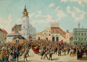 Lajkonik in the Main Market Square in Krakow by Klemens Bakowski Oil Painting