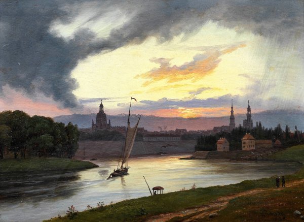 Dresden at Sunset  by Knud Baade - Hand-Painted Oil Painting Reproduction