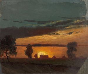 Landscape in Sunset by Knud Baade Oil Painting