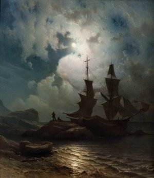 Moonlight on the Coast of Norway by Knud Baade Oil Painting