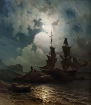 Moonlight on the Coast of Norway by Knud Baade Oil Painting