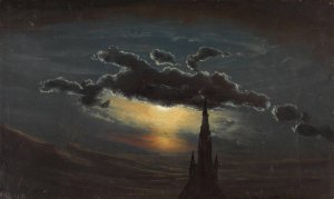 Study of Clouds in Moonlight by Knud Baade Oil Painting