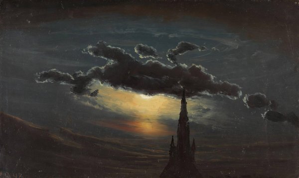 Study of Clouds in Moonlight  by Knud Baade - Hand-Painted Oil Painting Reproduction