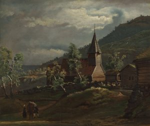 The Church at Gaupne in Sogn by Knud Baade Oil Painting