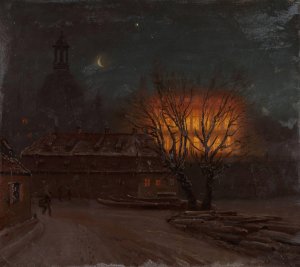 Winter Evening in Dresden by Knud Baade Oil Painting